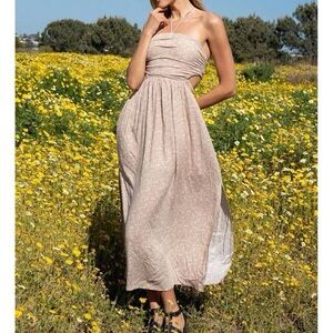 PROMESA Bohemian Oasis Halter Maxi Dress in Sand size Small